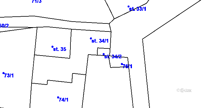 Parcela st. 34/2 v KÚ Hokov, Katastrální mapa