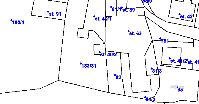 Parcela st. 40/2 v KÚ Hokov, Katastrální mapa