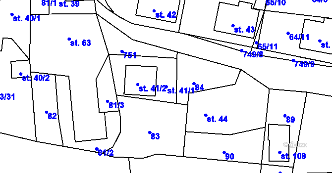 Parcela st. 41/1 v KÚ Hokov, Katastrální mapa