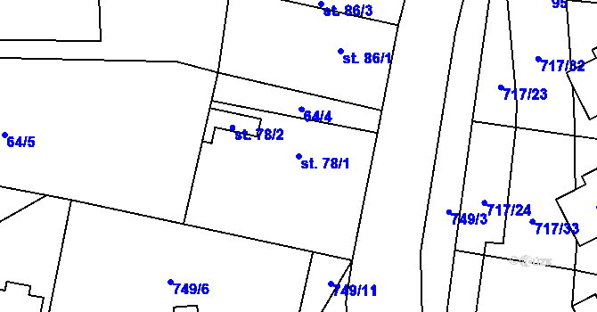 Parcela st. 78/1 v KÚ Hokov, Katastrální mapa
