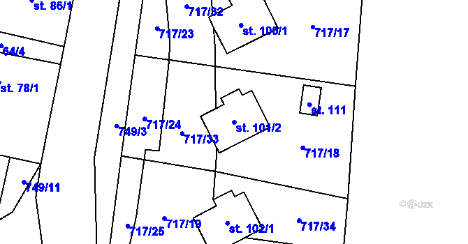 Parcela st. 101/2 v KÚ Hokov, Katastrální mapa