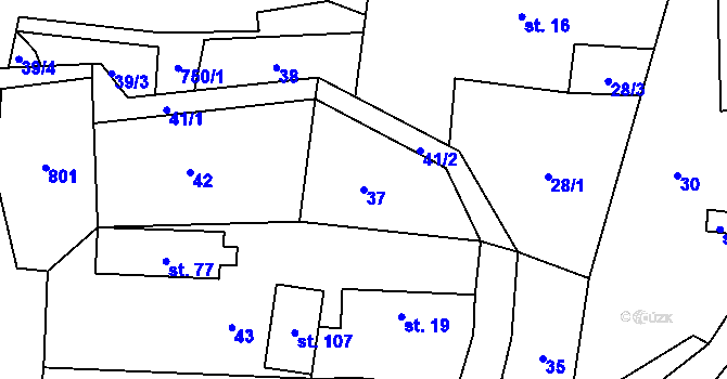Parcela st. 37 v KÚ Hokov, Katastrální mapa
