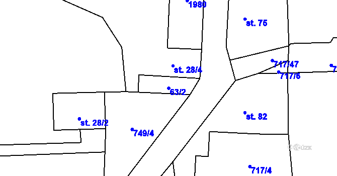 Parcela st. 63/2 v KÚ Hokov, Katastrální mapa