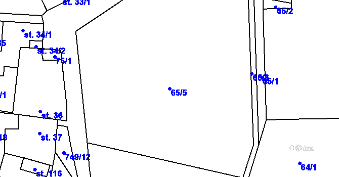 Parcela st. 65/5 v KÚ Hokov, Katastrální mapa