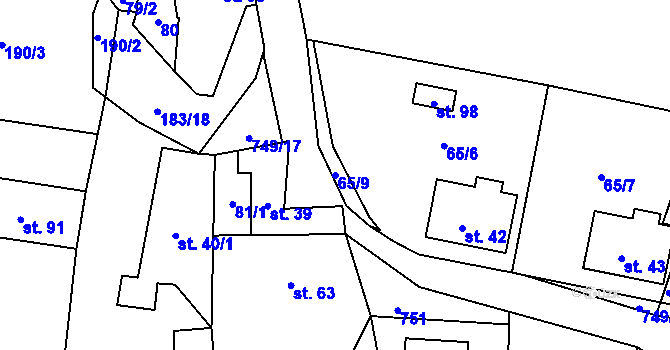 Parcela st. 65/9 v KÚ Hokov, Katastrální mapa