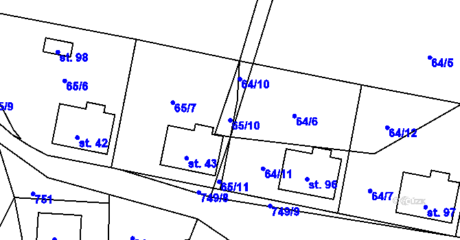 Parcela st. 65/10 v KÚ Hokov, Katastrální mapa