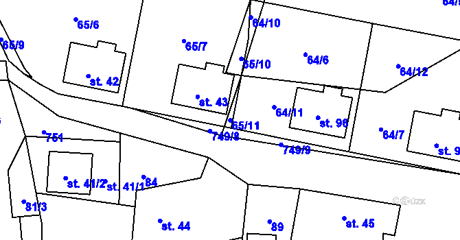 Parcela st. 65/11 v KÚ Hokov, Katastrální mapa