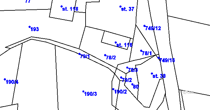 Parcela st. 78/2 v KÚ Hokov, Katastrální mapa