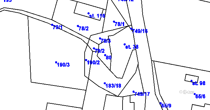 Parcela st. 80 v KÚ Hokov, Katastrální mapa