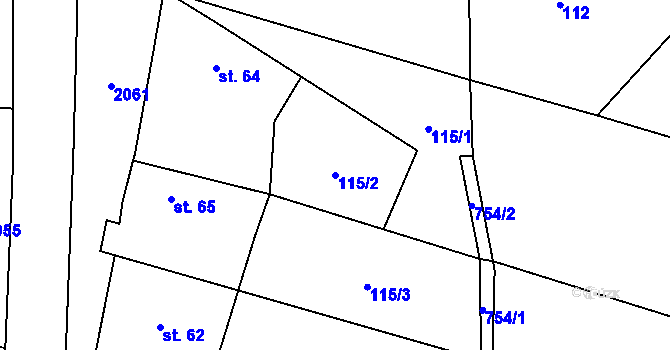 Parcela st. 115/2 v KÚ Hokov, Katastrální mapa