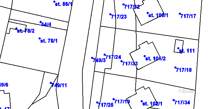 Parcela st. 717/24 v KÚ Hokov, Katastrální mapa