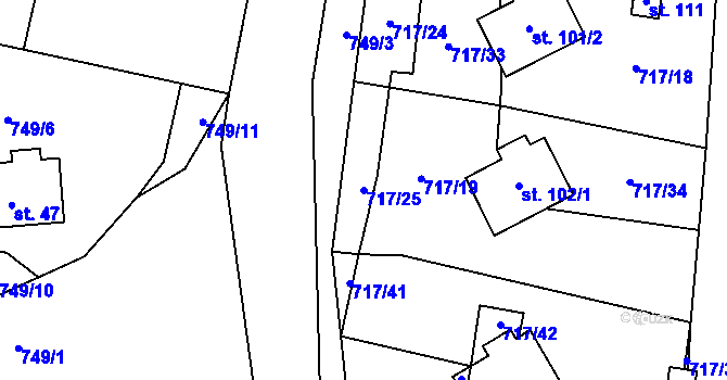Parcela st. 717/25 v KÚ Hokov, Katastrální mapa