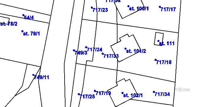 Parcela st. 717/33 v KÚ Hokov, Katastrální mapa