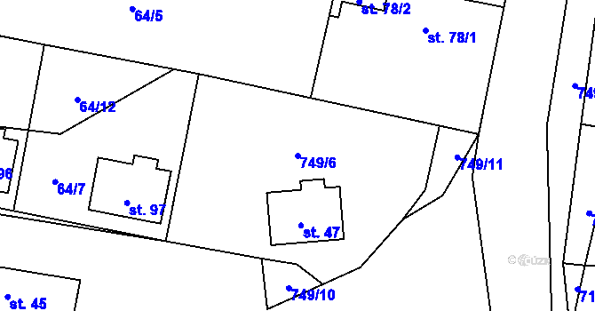 Parcela st. 749/6 v KÚ Hokov, Katastrální mapa