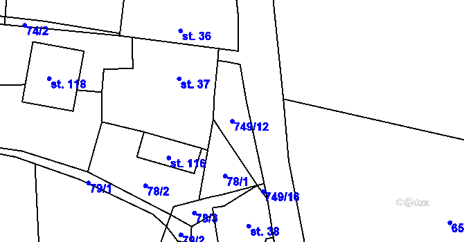 Parcela st. 749/12 v KÚ Hokov, Katastrální mapa