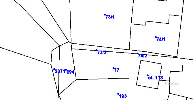 Parcela st. 73/2 v KÚ Hokov, Katastrální mapa
