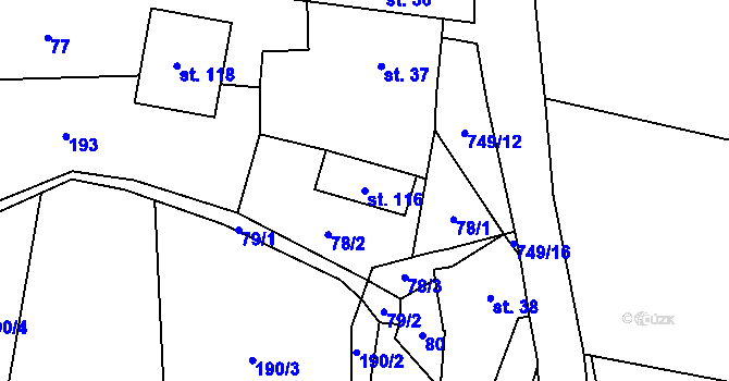 Parcela st. 116 v KÚ Hokov, Katastrální mapa