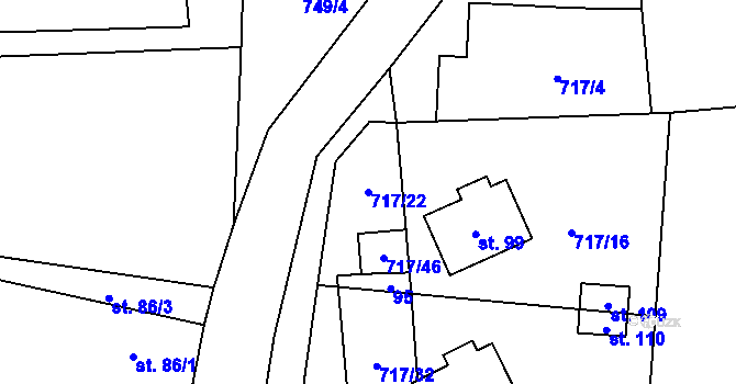 Parcela st. 717/22 v KÚ Hokov, Katastrální mapa