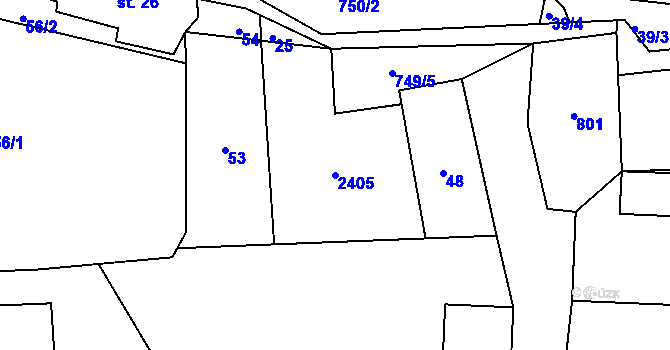 Parcela st. 2405 v KÚ Hokov, Katastrální mapa