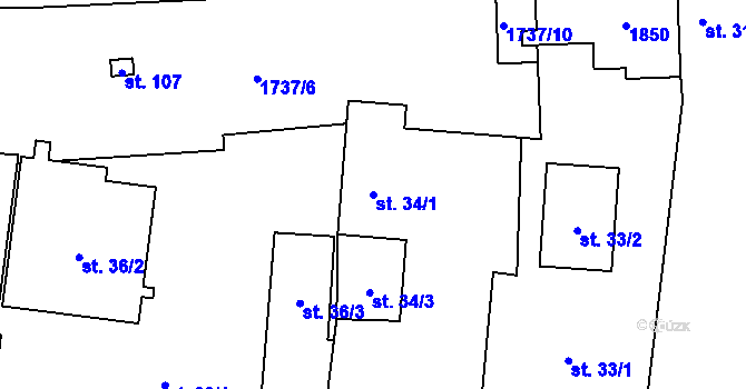 Parcela st. 34/1 v KÚ Hořovičky, Katastrální mapa