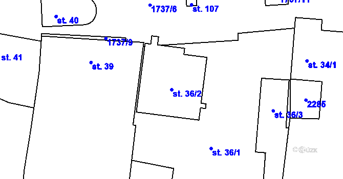 Parcela st. 36/2 v KÚ Hořovičky, Katastrální mapa