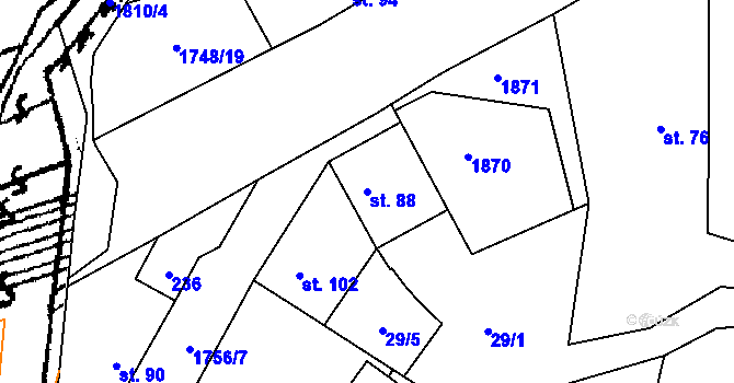 Parcela st. 88 v KÚ Hořovičky, Katastrální mapa
