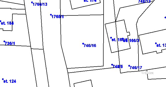 Parcela st. 746/16 v KÚ Hořovičky, Katastrální mapa