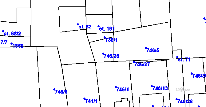 Parcela st. 746/26 v KÚ Hořovičky, Katastrální mapa