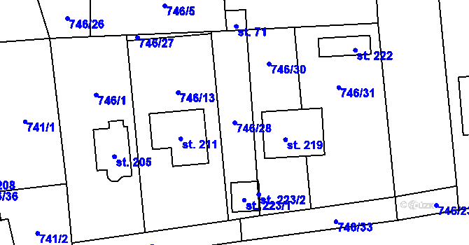 Parcela st. 746/28 v KÚ Hořovičky, Katastrální mapa