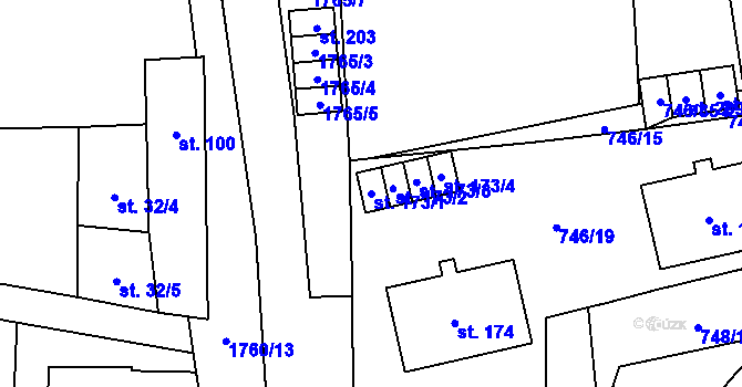Parcela st. 173/1 v KÚ Hořovičky, Katastrální mapa