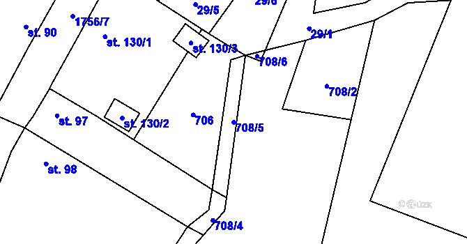 Parcela st. 708/5 v KÚ Hořovičky, Katastrální mapa