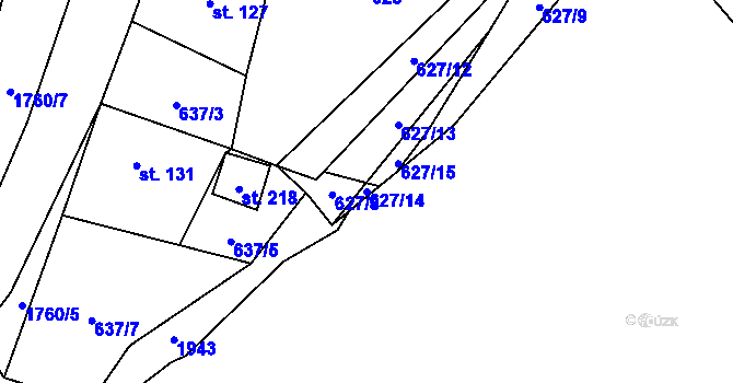 Parcela st. 627/14 v KÚ Hořovičky, Katastrální mapa