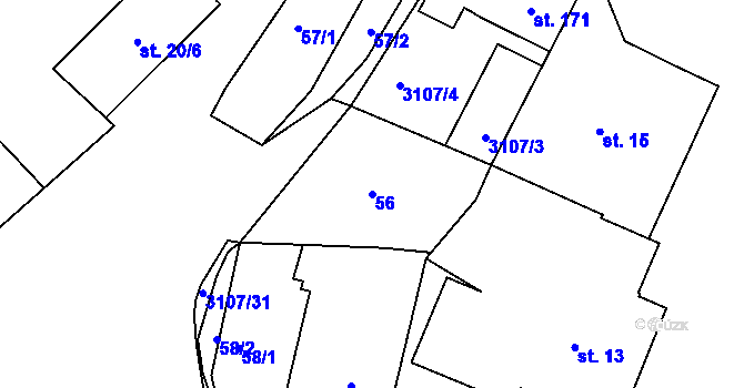 Parcela st. 56 v KÚ Dobřejovice u Hosína, Katastrální mapa