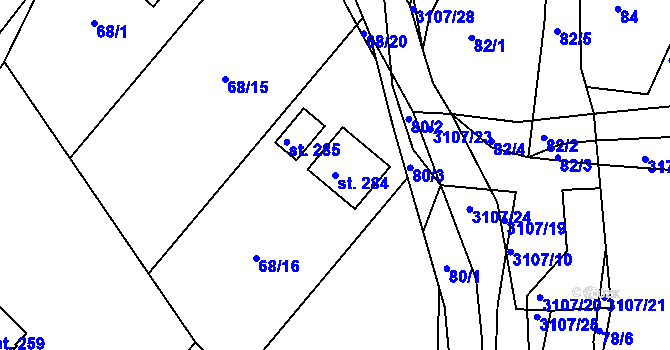 Parcela st. 284 v KÚ Dobřejovice u Hosína, Katastrální mapa