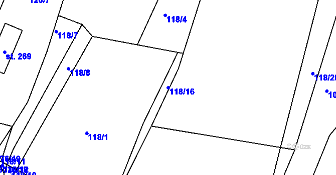 Parcela st. 118/16 v KÚ Dobřejovice u Hosína, Katastrální mapa