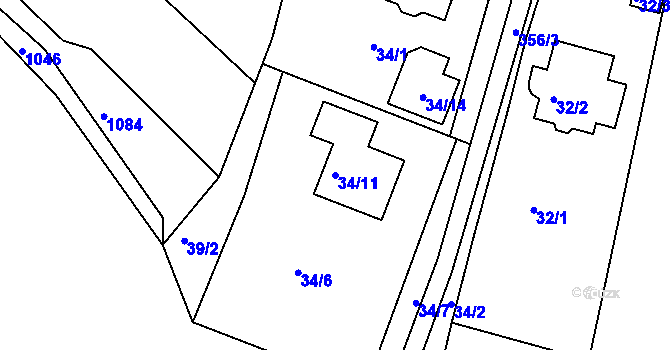 Parcela st. 34/11 v KÚ Hosín, Katastrální mapa