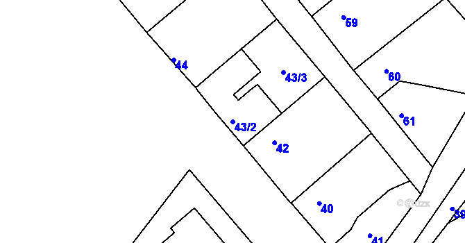 Parcela st. 43/2 v KÚ Hosín, Katastrální mapa