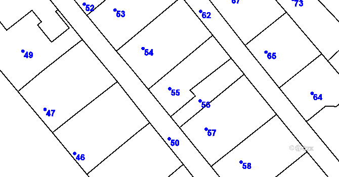 Parcela st. 55 v KÚ Hosín, Katastrální mapa