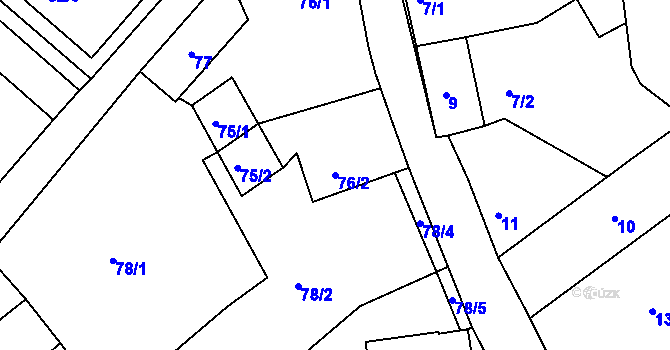 Parcela st. 76/2 v KÚ Hosín, Katastrální mapa