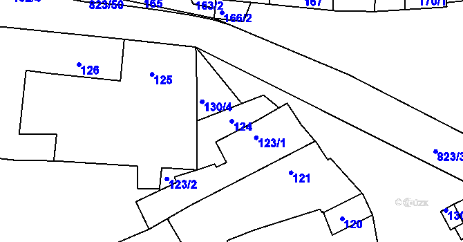 Parcela st. 124 v KÚ Hosín, Katastrální mapa