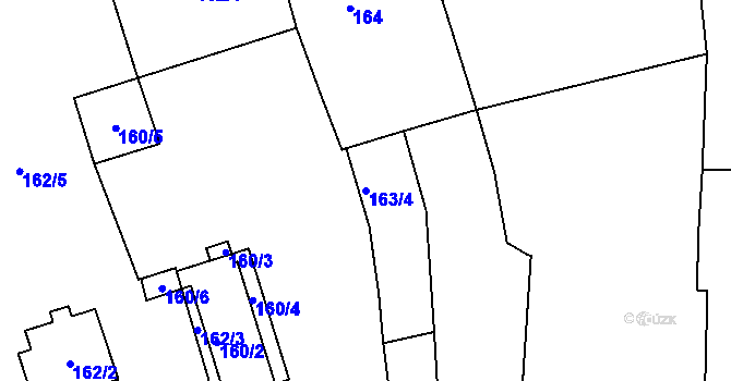 Parcela st. 163/4 v KÚ Hosín, Katastrální mapa