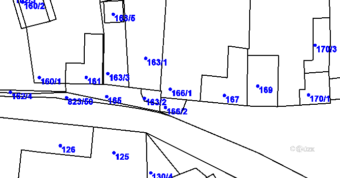 Parcela st. 166/1 v KÚ Hosín, Katastrální mapa