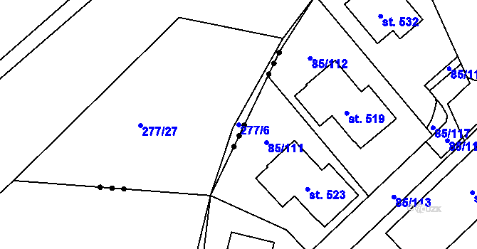 Parcela st. 277/6 v KÚ Hosín, Katastrální mapa