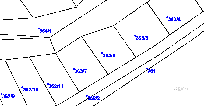 Parcela st. 363/6 v KÚ Hosín, Katastrální mapa