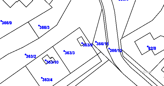 Parcela st. 363/9 v KÚ Hosín, Katastrální mapa