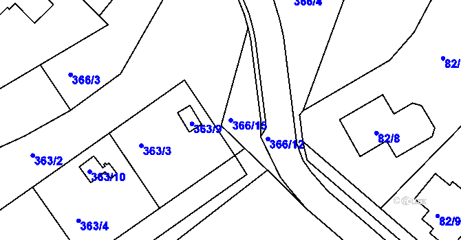 Parcela st. 366/15 v KÚ Hosín, Katastrální mapa