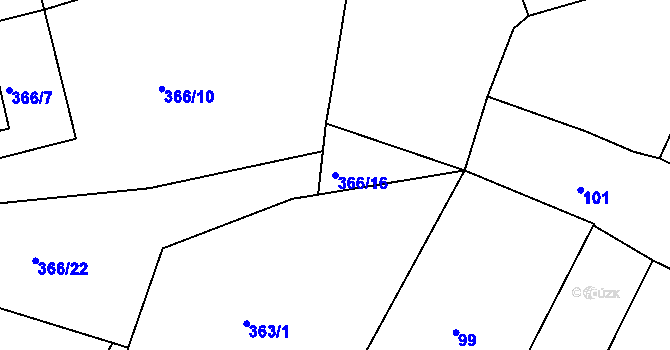 Parcela st. 366/16 v KÚ Hosín, Katastrální mapa