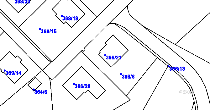 Parcela st. 366/21 v KÚ Hosín, Katastrální mapa
