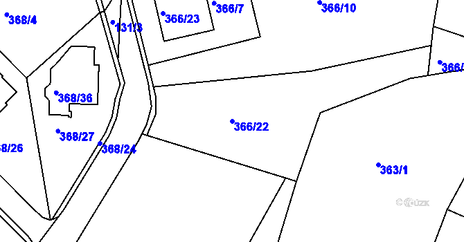 Parcela st. 366/22 v KÚ Hosín, Katastrální mapa