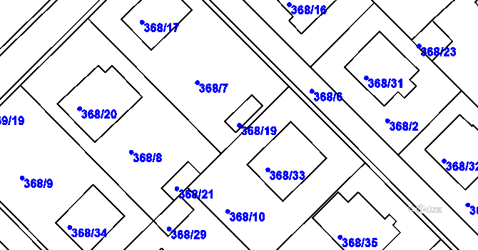 Parcela st. 368/19 v KÚ Hosín, Katastrální mapa